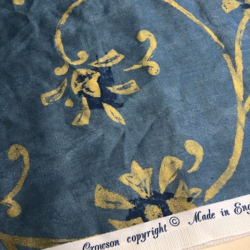 Blue With Gold Flowers - 100% Cotton