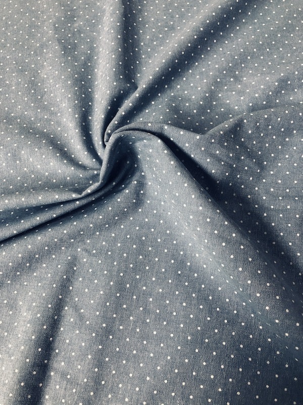 Light Blue With White Polka Dots - 100% Cotton