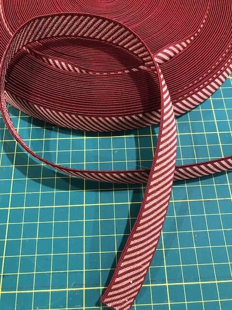 Burgundy & White Striped Loom elastic 25mm