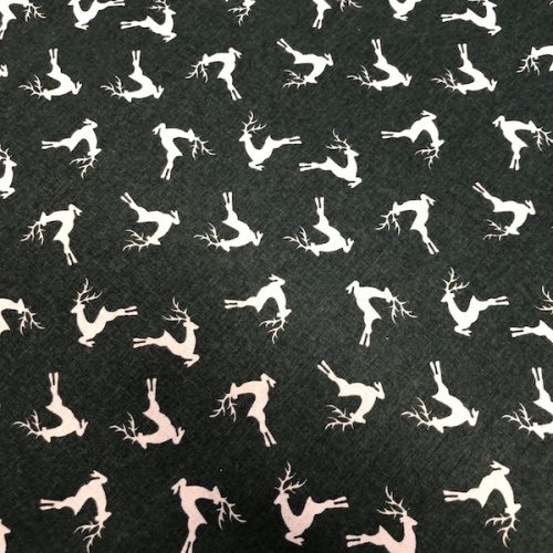 Green with Leaping reindeer - 100% Cotton