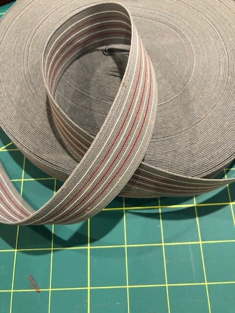 Grey with Red & White Striped Waistband elastic 30mm