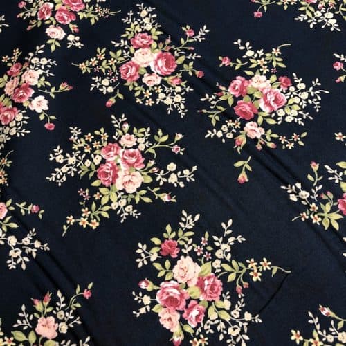 Navy with Roses - 100% Cotton