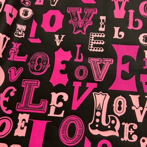 Black with pink love cotton poplin